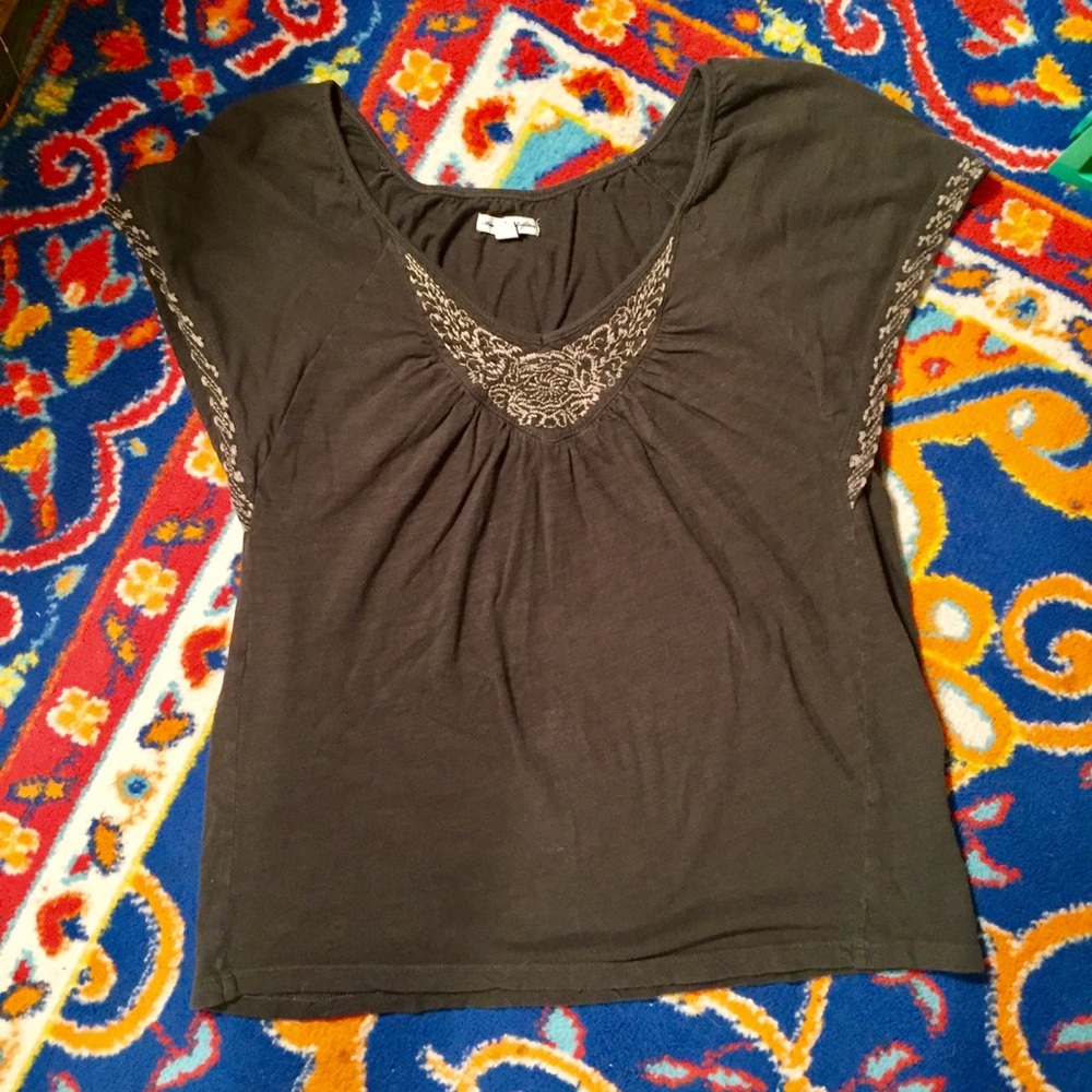 AEO Dark Grey Boho Peasant Style Top